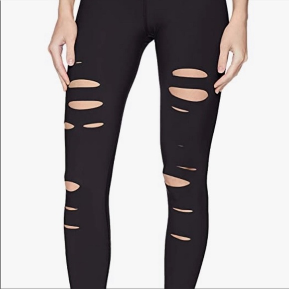 ALO YOGA Black High Waist Ripped Warrior Leggings - Picture 5 of 5